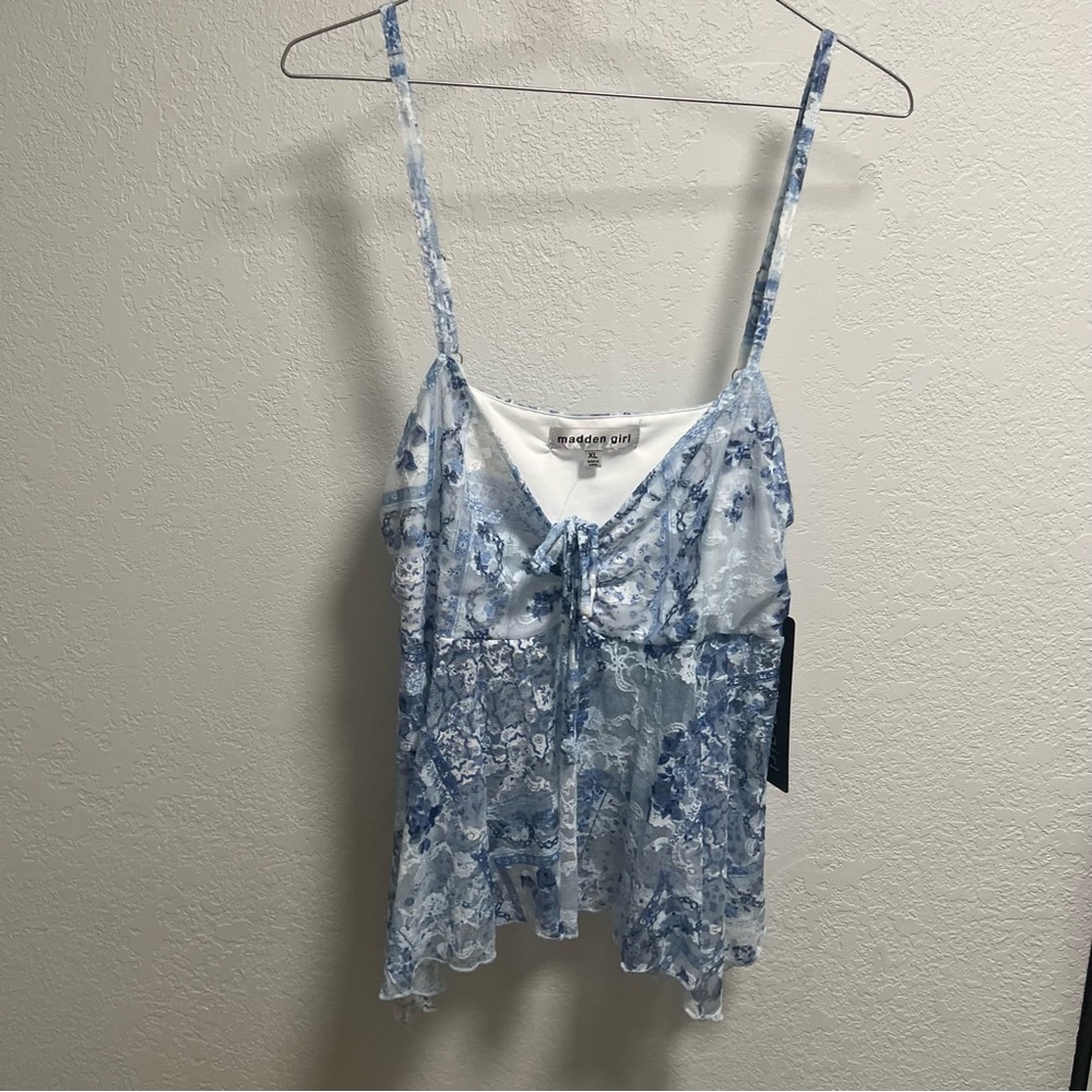 Madden Girl Women's Blue Floral Spaghetti Strap Top